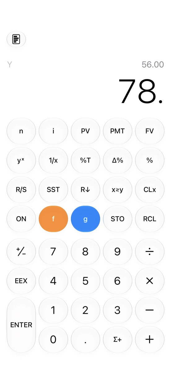 Par on iPhone in light mode, with the Y register shown above the display and the full keypad